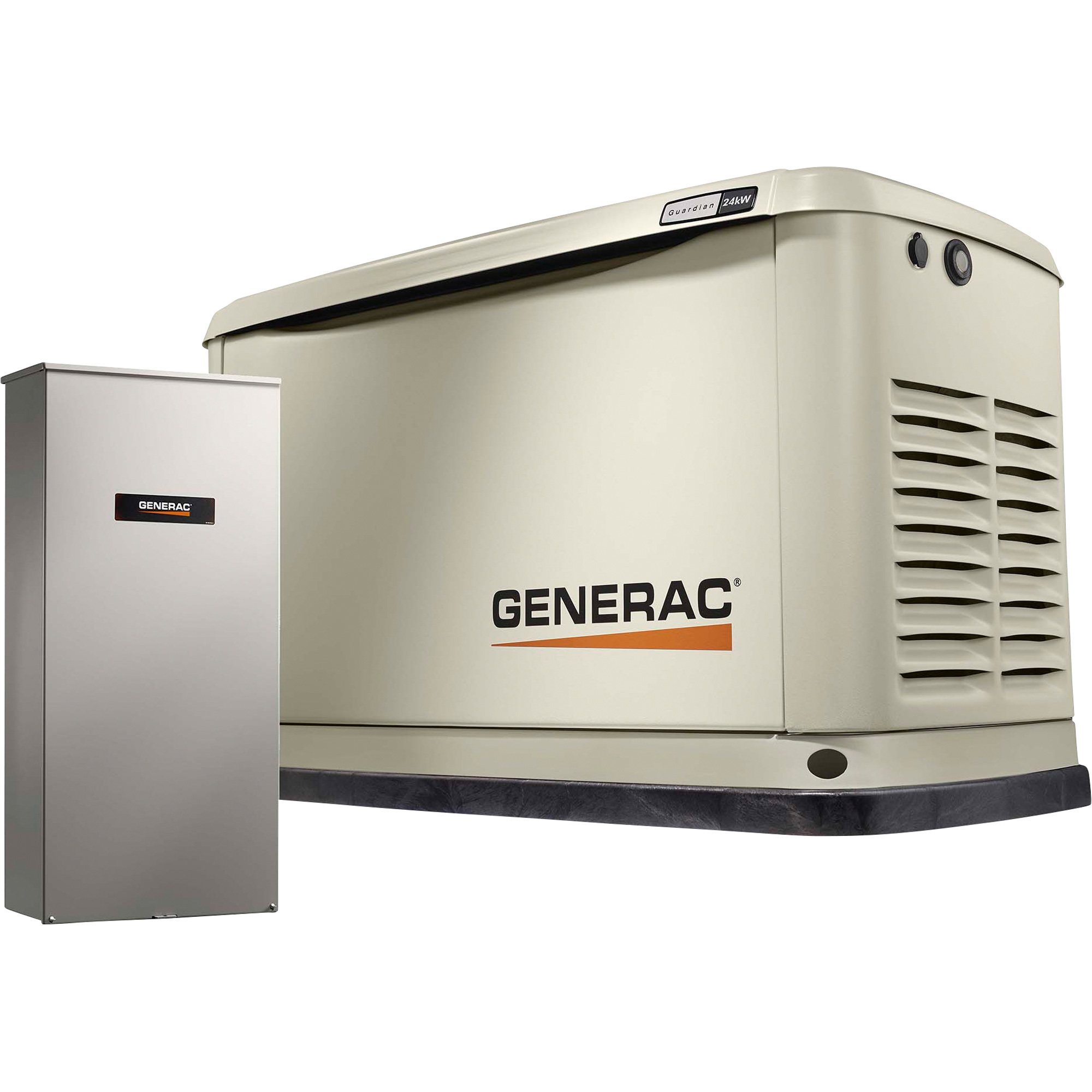 Generac Guardian Series Home Standby Generator, 24kW (LP)/21kW (NG), 200 Amp Transfer Switch, Aluminum Enclosure, Model# 7210